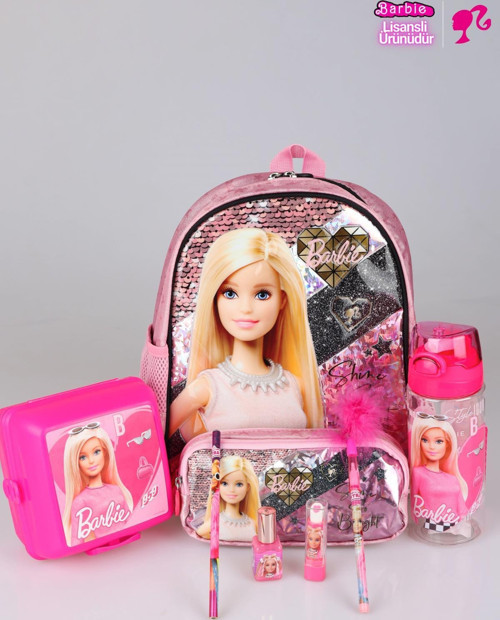 LİSANSLI BARBIE GİZEMLİ PARILTILAR KOLEKSİYONU ANAOKUL VE KALEM ÇANTASI,MATARA,BESLENME KABI KIRTASİYE SETİ