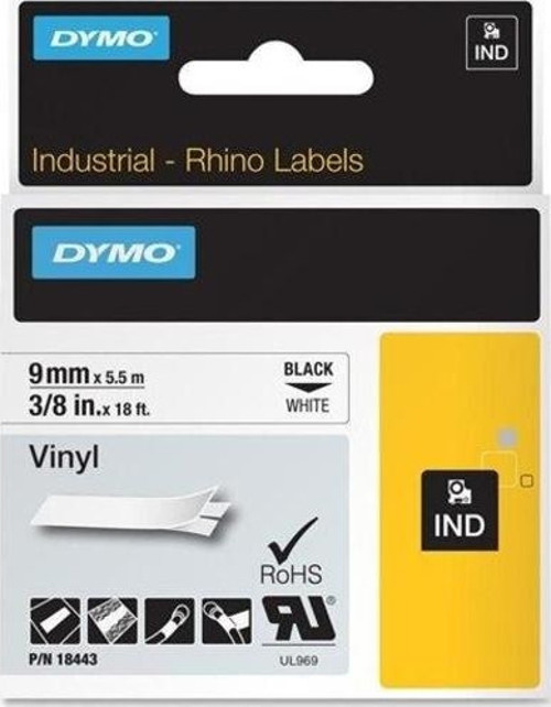Rhino Pro Etiketi Renkli Vinil 9 MMx5,5 MT Beyaz Üzerine Siyah 18443