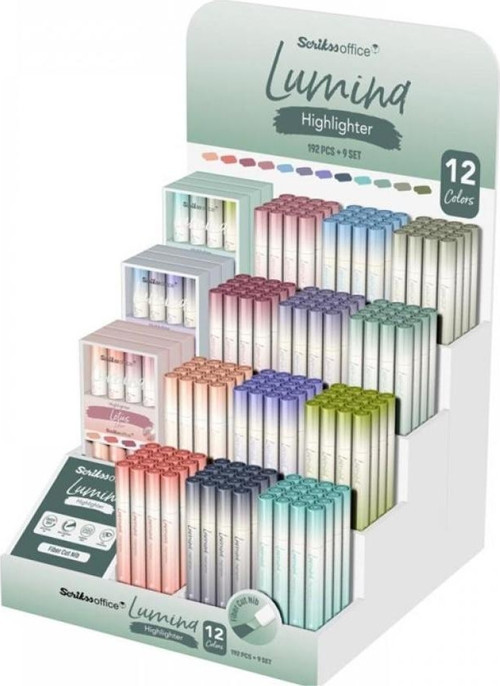 Fosforlu Kalem (İşaret Kalemi) Lumina 9 Set + 336 Adet Tekli Standlı