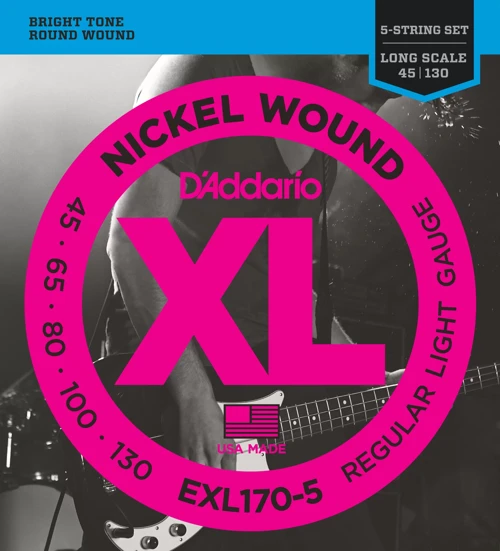 Daddarıo Exl170-5 Bas Gitar Tel Seti, Xl Serisi, 5 Telli, 0.45-130,