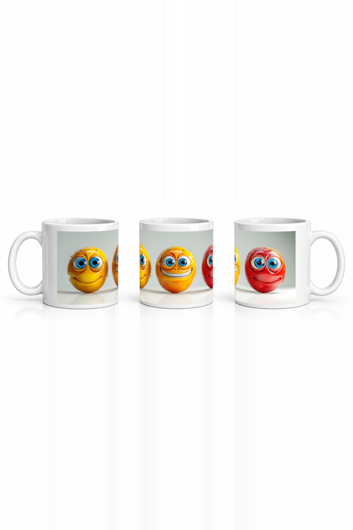 Seramik Kupa Neşeli Smiley Karakterler Baskılı 300 ml Hediyelik Kahve Çay Kupası Özel Tasarım
