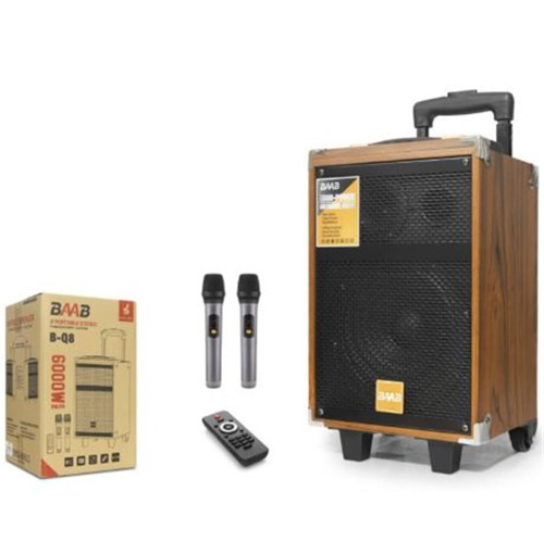 BQ8 Çift Karaoke Mikrofonlu Bluetooth Hoparlör FM Radyo 40W 8 İnç Kumandalı Ahşap