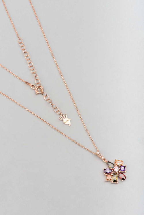 Modern Baget 18 Ayar Rose Altın Kaplama 45 Cm Gümüş Kolye