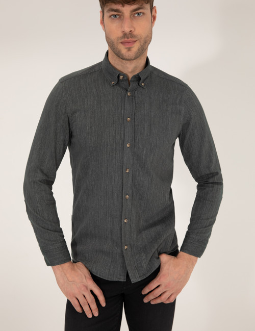Haki Slim Fit Uzun Kollu Gömlek 50266232-VR027