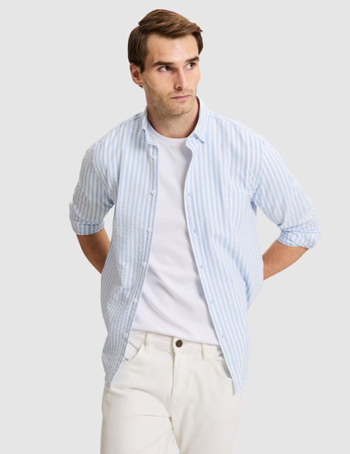 Mavi Regular Fit Çizgili Uzun Kollu Gömlek 50331443-VR036