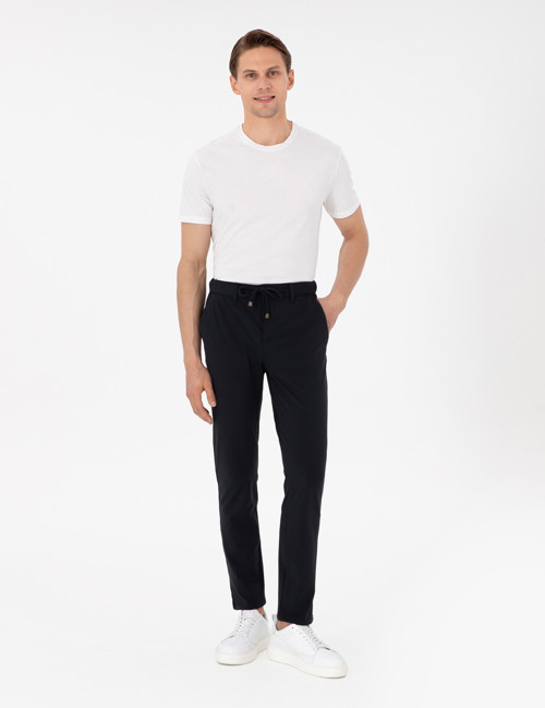 Lacivert Slim Esnek Jogger Fit Kanvas Pantolon 50307954-VR033