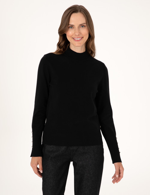 Siyah Slim Fit Yarım Balıkçı Basic Kazak 50310887-VR046