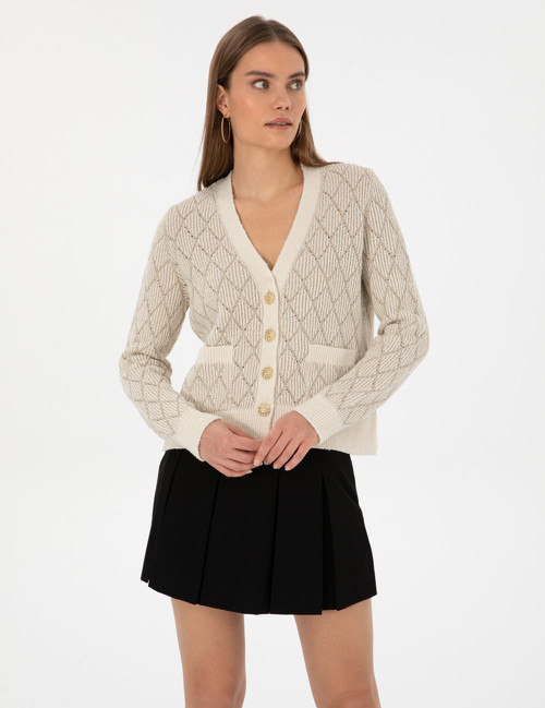Ekru Regular Fit Triko Hırka 50310988-VR019
