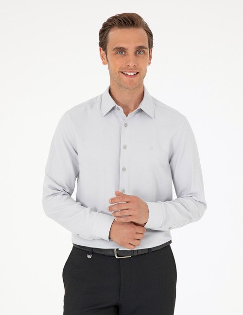 Gri Armürlü Slim Fit Uzun Kollu Gömlek 50294742-VR024