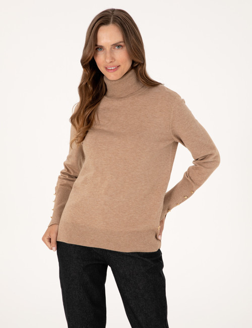 Bej Slim Fit Balıkçı Yaka Basic Kazak 50310886-VR011
