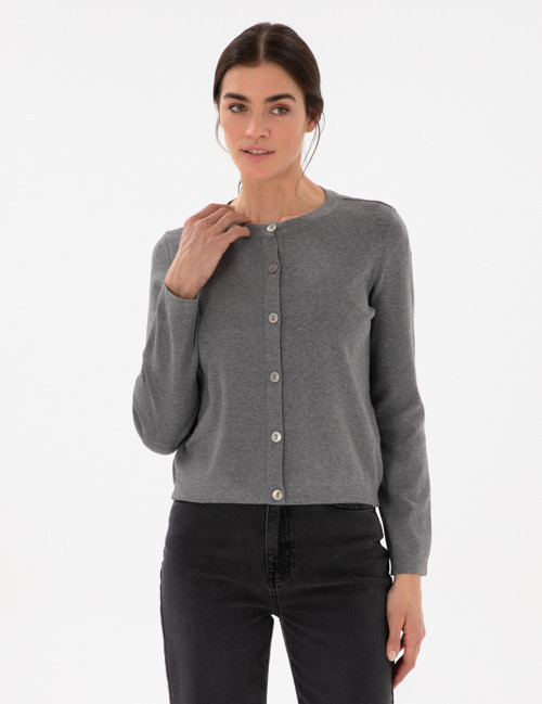 Gri Melanj Slim Fit Triko Hırka 50299413-VR086