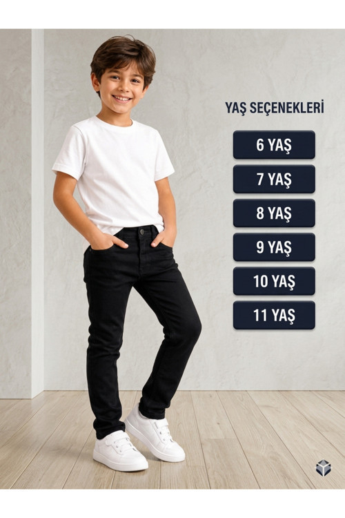 Erkek Çocuk 2’li Kombin Set - Beyaz Penye Tişört & Siyah Jean Pantolon 5 - 12 Yaş