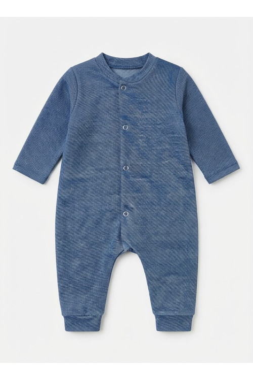 Unisex Bebek Kendinden Desenli Soft Dokulu Uzun Kollu Çıtçıtlı Tulum