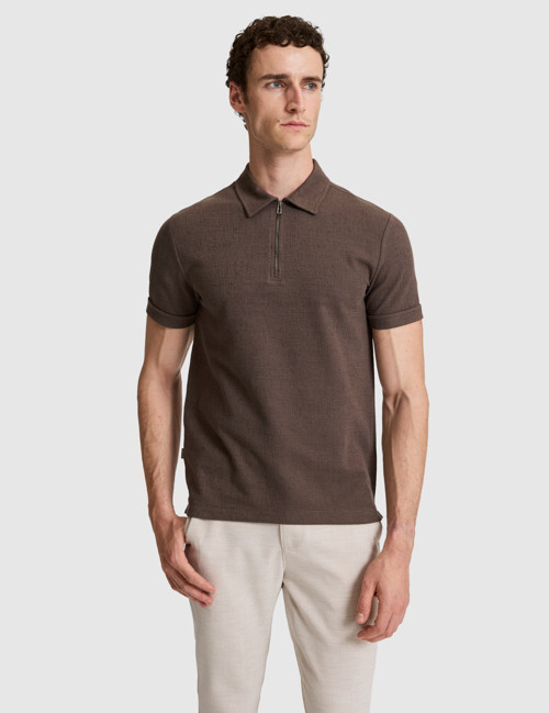 Koyu Kahverengi Slim Fit Fermuarlı Polo Yaka Tişört 50321152-VR084