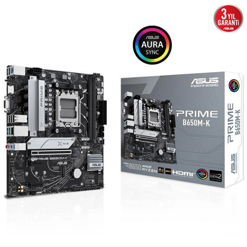PRIME B650M-K DDR5 6400MHZ 1XVGA 1XHDMI 2XM.2 USB 3.2 MATX AM5 (AMD AM5 9000/8000/7000 SERİLERİ