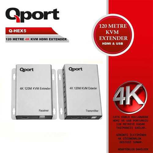 Q-HEX5 KVM 4K HDMI EXTENDER CAT6 120M 2 Lİ PAKET