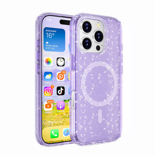 iPhone 16 Pro Kılıf Magsafe Şarj Özellikli Parlayan Simli Saydam Renkli Allstar Kapak