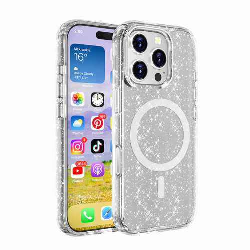 iPhone 16 Pro Kılıf Magsafe Şarj Özellikli Parlayan Simli Saydam Renkli Allstar Kapak