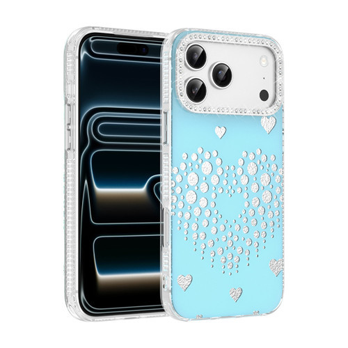 iPhone 17 Pro Kılıf Damla Taşlı Kalp Desenli Rivas Sert PC Kapak