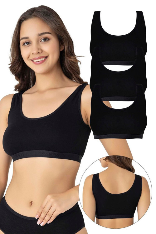 Kadın Bambu Kalın Askılı Çıkarılabilir Pedli Yarım Atlet Büstiyer 3'lü Paket