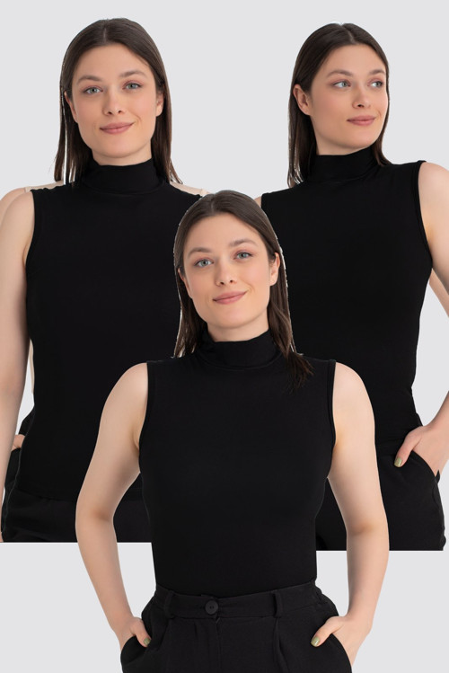Kadın Balıkçı Yaka Kolsuz Body 3'lü Paket