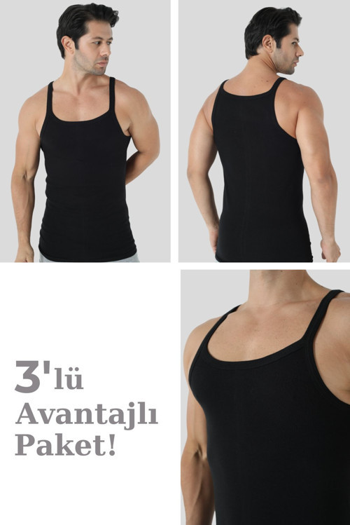 Erkek İnce Askılı Atlet 3'lü Paket Pamuklu Ribana Esnek Kumaş