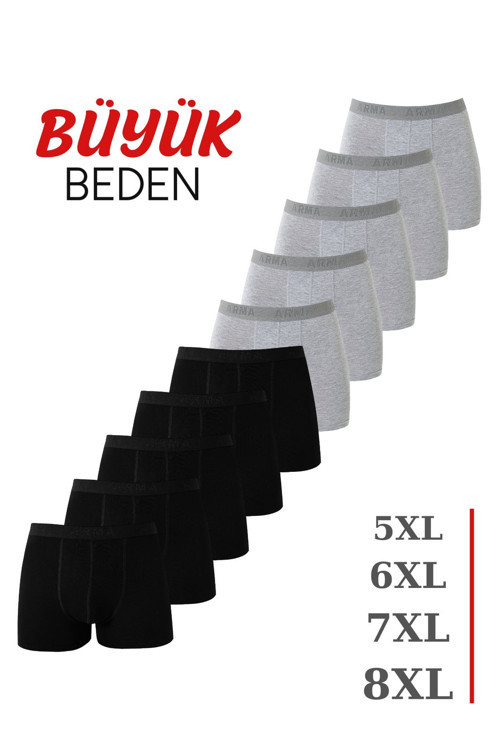 Erkek Büyük Beden Boxer Pamuklu Likralı 10'lu Paket