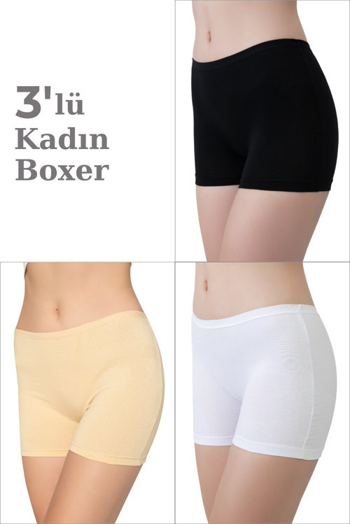 3'lü Paket Kadın Boxer Şort Pamuklu Likralı