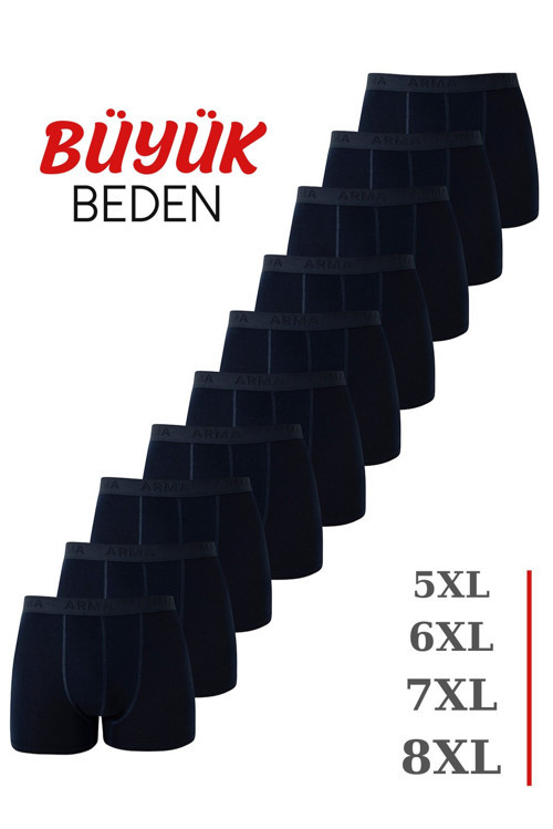 Erkek Büyük Beden Boxer Pamuklu Likralı 10'lu Paket