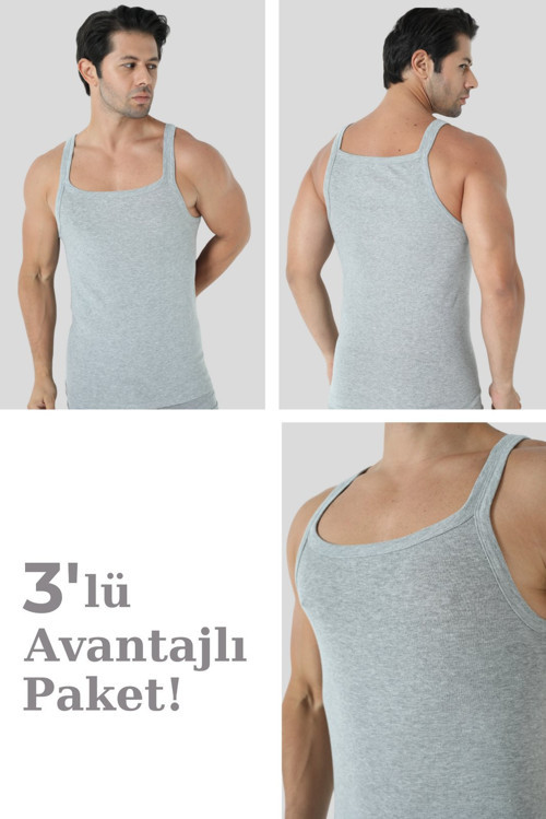 Erkek İnce Askılı Atlet 3'lü Paket Pamuklu Ribana Esnek Kumaş