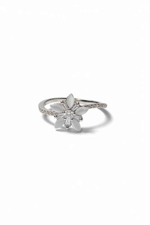 Markiz Kesim Çiçek Tasarım Hareketli Gümüş Yüzük - Anti-Anksiyete Fidget Ring