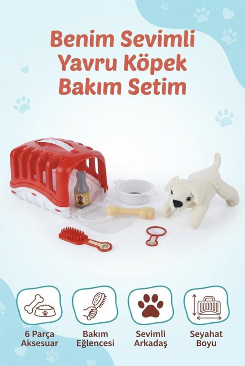 Benim Sevimli Yavru Köpek Bakım Seti 6 Parça Aksesuarlı ve Seyahat Boyu Taşıma Kutulu Oyuncak Köpek