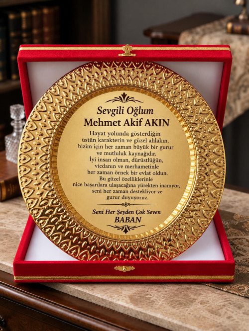 Kadife Kutulu Gold Plaket Kurumsal Ödül Takdir Tebrik Mezuniyet Terfi Hediyesi Kırmızı Siyah Kutulu Metal Plaket Ödülü