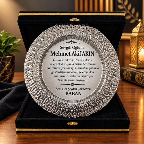 Kadife Kutulu Gümüş Metal Tabak Plaket Kişiye Özel Baskılı Ödül Hediye Plaketi Şirketler İçin Plaket Ödülü Fiyatları
