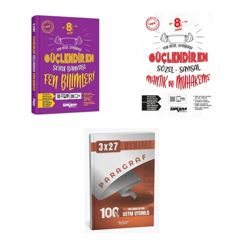 2027 Ankara 8. Sınıf Güçlendiren Fen Bilimleri + Mantık Sözel Sayısal ve Muhakeme Soru + Ankapade 3'lü Set