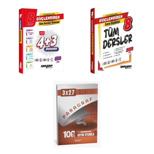 2027 Ankara 8. Sınıf Güçlendiren Tüm Dersler Deneme + Soru + anla kazan paragraf deneme 3'lü Set