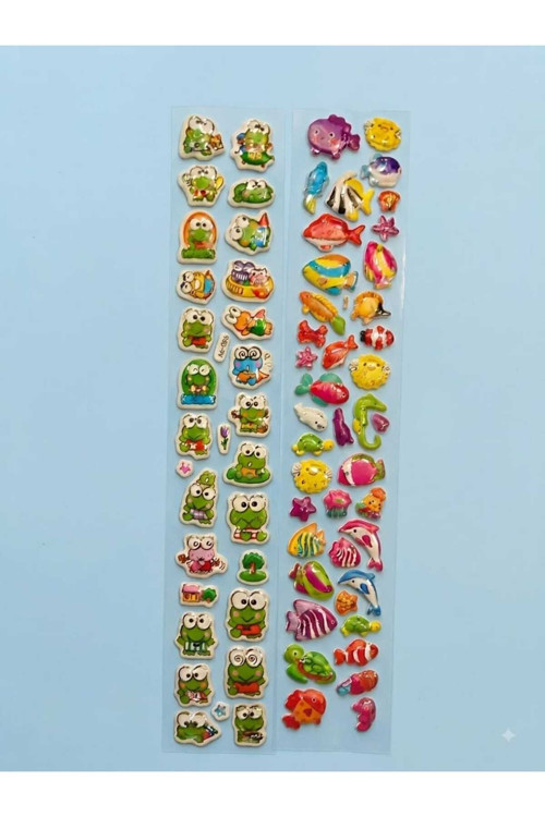 67 Adet Kabartmalı Kurbağa ve Deniz Canlıları Sticker 2 Sayfa