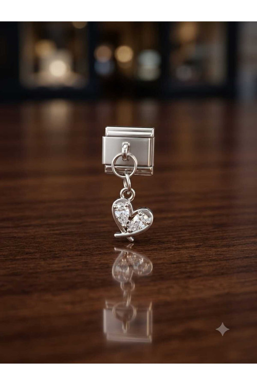 Taşlı Kalp Model Paslanmaz Çelik Charm