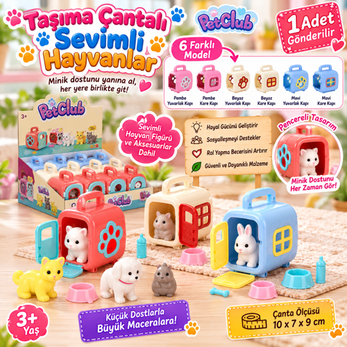 Taşıma Çantalı Sevimli Hayvanlar Seti Mini Hayvan Figürü ve Aksesuarları 1 Adet