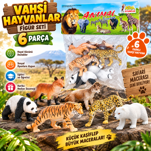 Vahşi Hayvanlar Figür Seti 6 ParçaSafari ve Orman Hayvanları Koleksiyonu Eğitici Oyuncak Seti