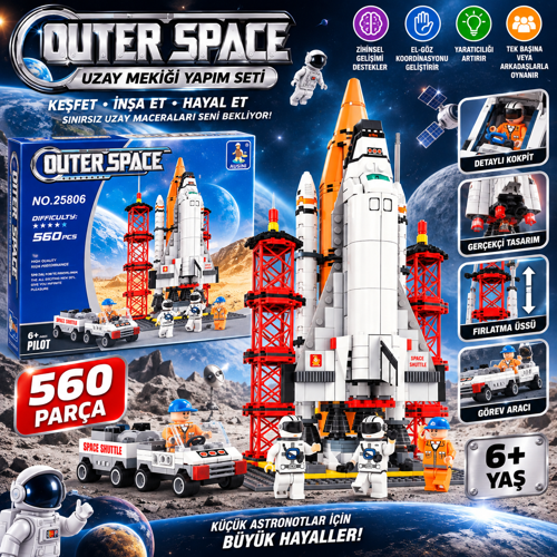 Uzay Mekiği Yapım Seti 560 Parça AstronotlarUzay Aracı ve Fırlatma Üssü