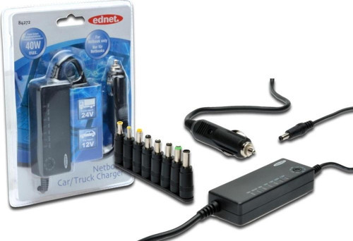 ED-84272 ednet Netbook İçin Şarj Cihazı, 8 farklı adaptör fişli, giriş 12V/24V, çıkış 40W, araç içi