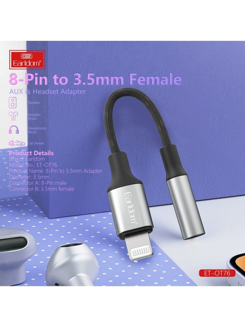 OT76 Tak‑Çalıştır Lightning to AUX 3.5 mm Ses Dönüştürücü – 12 cm Kompakt Kablo
