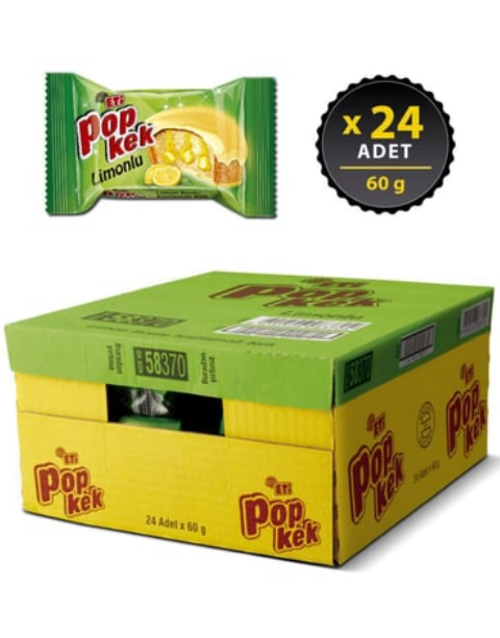 Popkek Limon Soslu Kaplamalı Kek 60 GR x 24 Adet