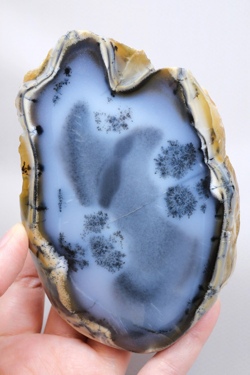 Koyu Mavi Merlinit (Dendritik Opal) Dilimi - Yüzen Siyah Dendritlerle Saydam Matris, 561g
