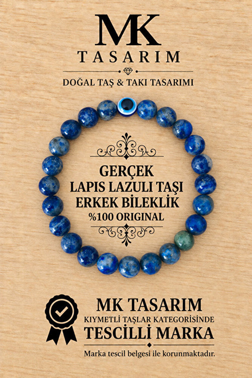 GERÇEK LAPİS LAZULİ ERKEK BİLEKLİK MK.8000.016- RAHATLIK-DİNGİNLİK-ENERJİ- STRES BİLEKLİĞİ