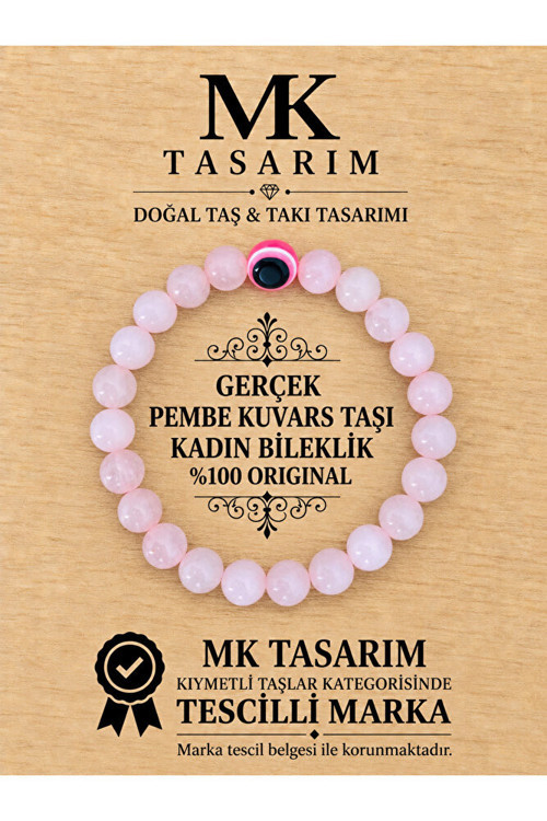 GERÇEK PEMBE KUVARS BİLEKLİK MK.7000.861- RAHATLIK-DİNGİNLİK-ENERJİ- STRES BİLEKLİĞİ