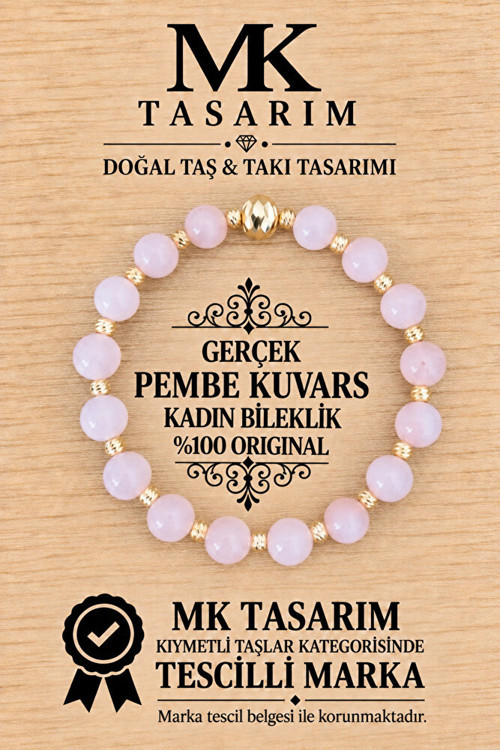 GERÇEK PEMBE KUVARS BİLEKLİK MK.7000.880- RAHATLIK-DİNGİNLİK-ENERJİ- STRES BİLEKLİĞİ