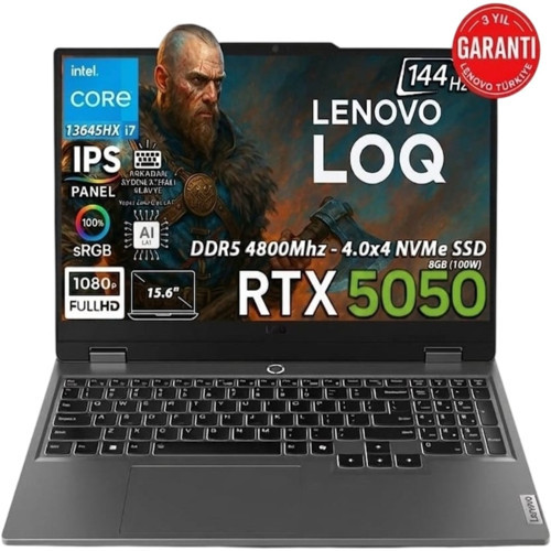 Loq 15IRX10 Intel Core I7-13645HX RTX5050 (8gb) 32GB Ddr5 Ram 512GB SSD WIN11 Pro IPS Panel 15.6" Fhd Taşınabilir Bilgis