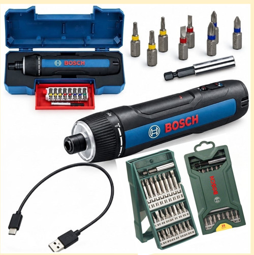 GO 3 Akülü Vidalama Makinesi ve Bosch 25 Parça Bits Uç ve Aksesuar Seti